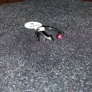 Fragrant Jewels Black Cat Ring with Pink Accent